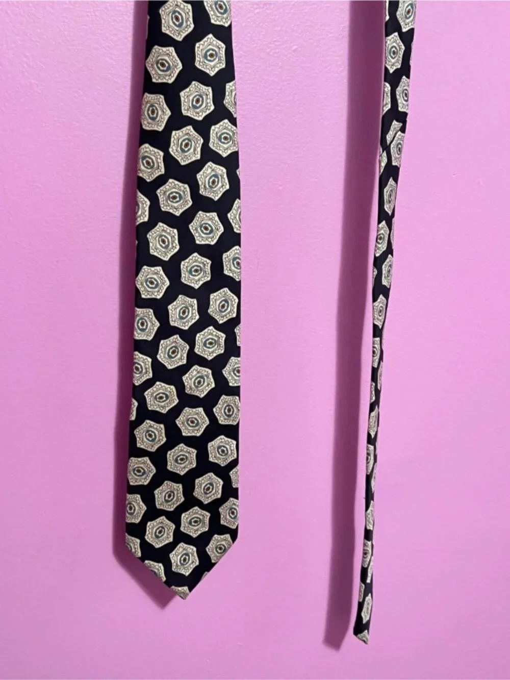 Christian Dior Monsieur Vintage Silk Tie Black Beige Teal Necktie Made in USA